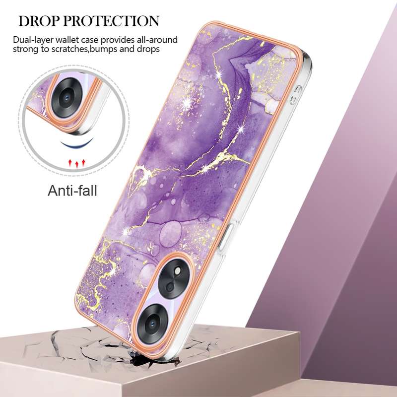 For OPPO A78/A58 Electroplating Marble Dual-side IMD Phone Case(Rose Gold 005)
