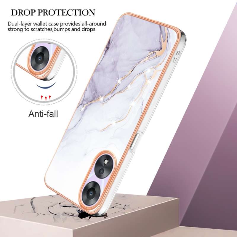 For OPPO A78/A58 Electroplating Marble Dual-side IMD Phone Case(Rose Gold 005)