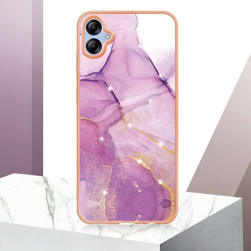 For Samsung Galaxy A04e Electroplating Marble Dual-side IMD Phone Case(Purple 002)