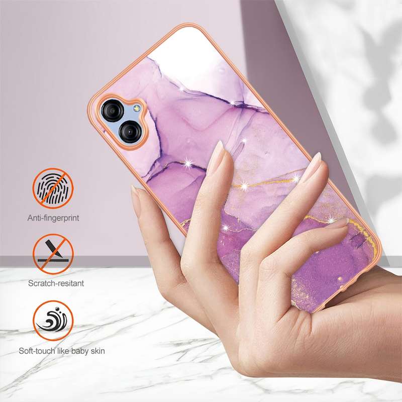 For Samsung Galaxy A04e Electroplating Marble Dual-side IMD Phone Case(Purple 002)