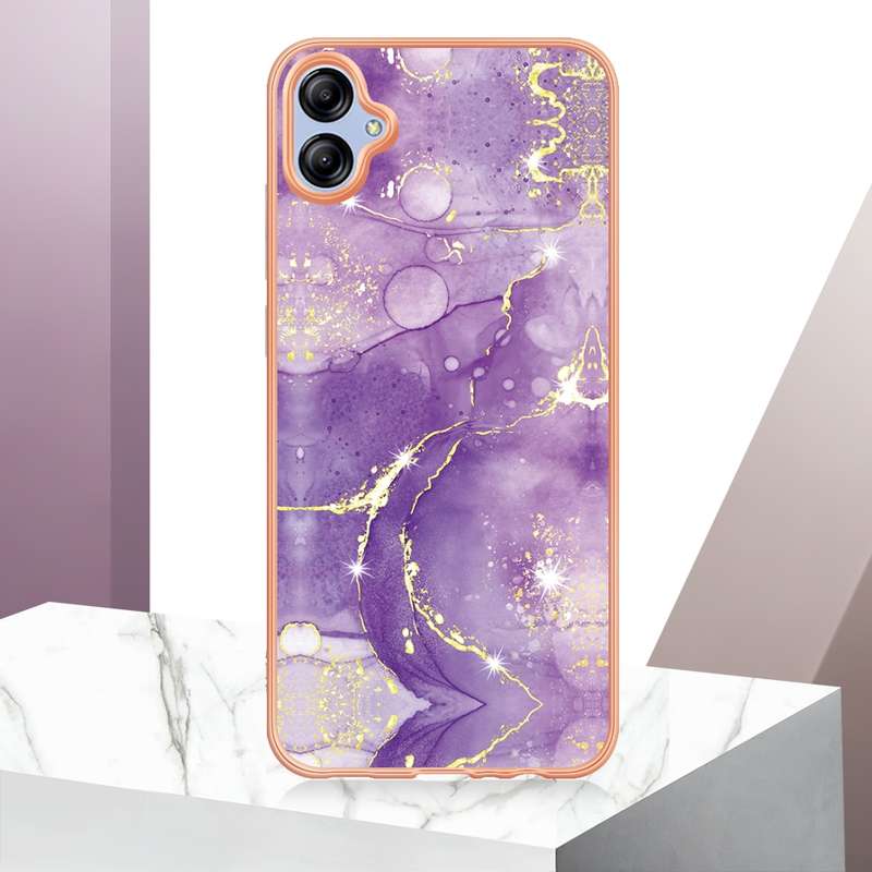 For Samsung Galaxy A04e Electroplating Marble Dual-side IMD Phone Case(Purple 002)