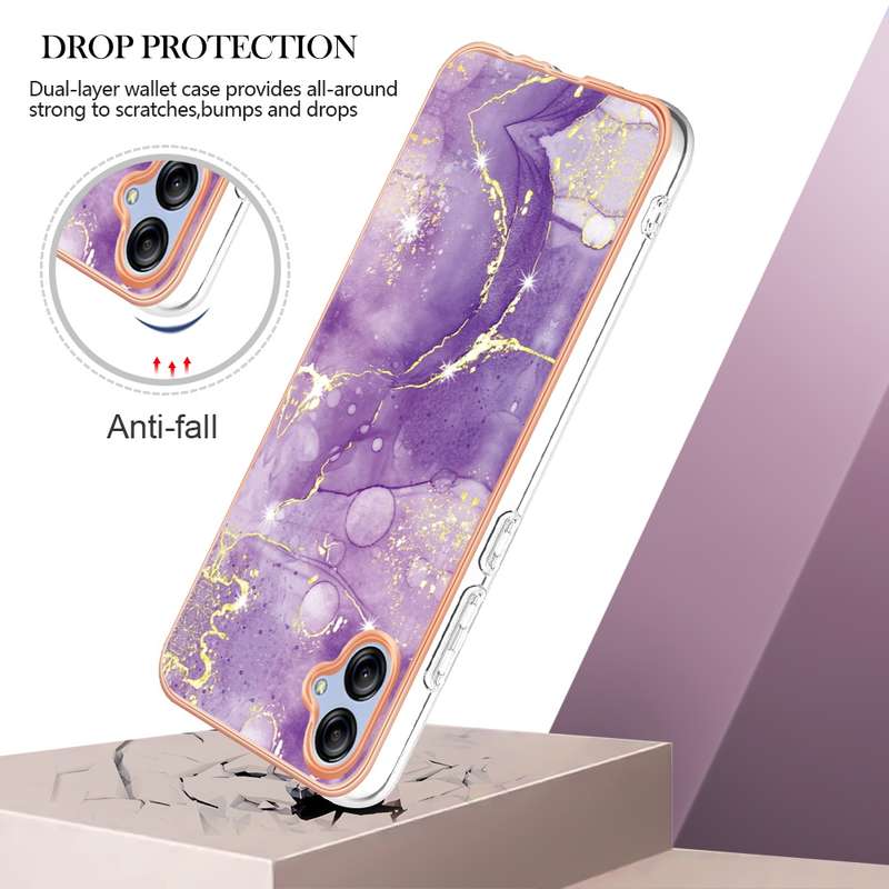 For Samsung Galaxy A04e Electroplating Marble Dual-side IMD Phone Case(Purple 002)