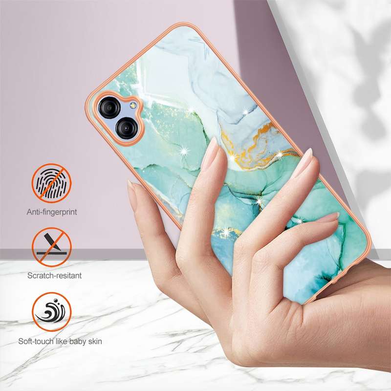 For Samsung Galaxy A04e Electroplating Marble Dual-side IMD Phone Case(Purple 002)