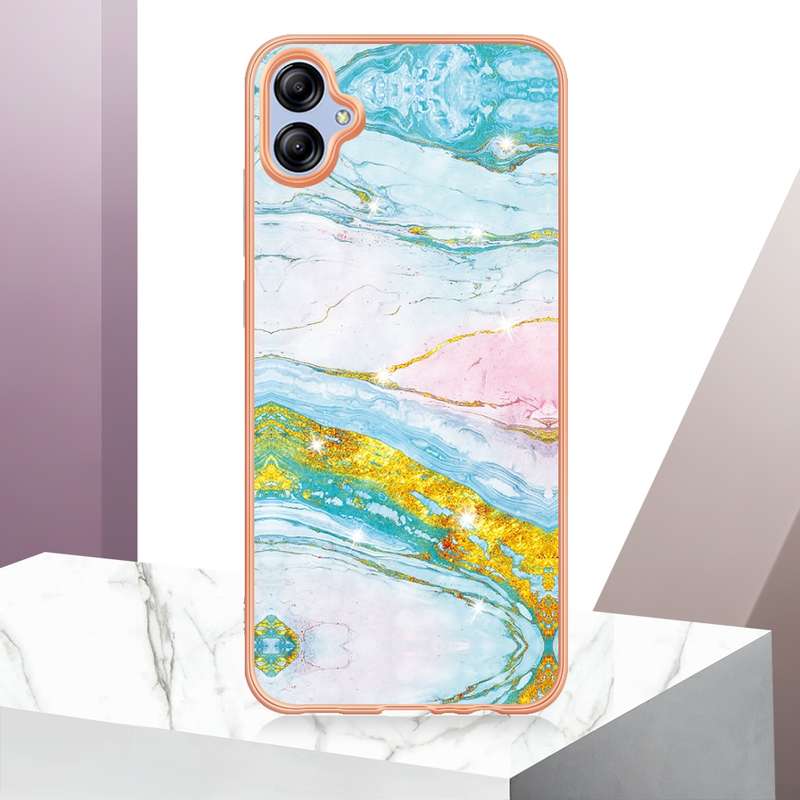 For Samsung Galaxy A04e Electroplating Marble Dual-side IMD Phone Case(Purple 002)