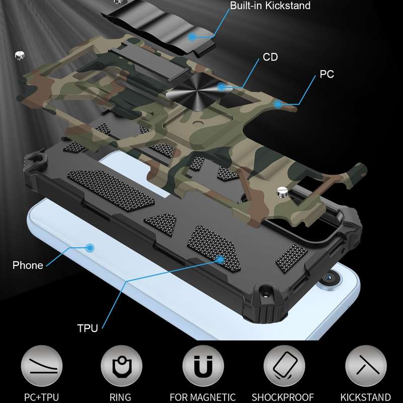 For Samsung Galaxy A54 5G Camouflage Armor Shockproof TPU + PC Magnetic Protective Phone Case with H