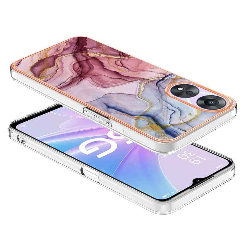 For OPPO A78/A58 Electroplating Marble Dual-side IMD Phone Case(Rose Red 014)