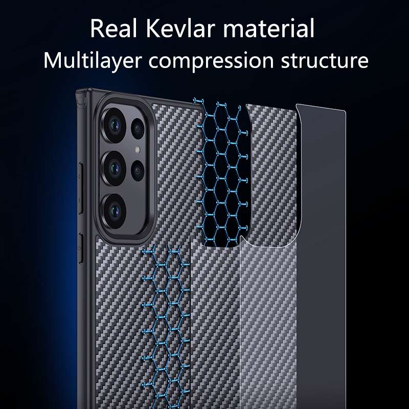 For Samsung Galaxy S23 Ultra 5G wlons Magsafe Carbon Fiber Kevlar TPU Phone Case(Black)