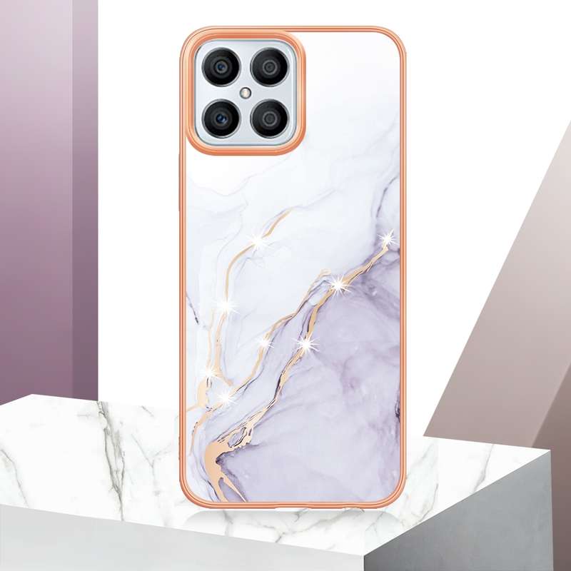 For Honor X8 4G Electroplating Marble Dual-side IMD Phone Case(Rose Gold 005)