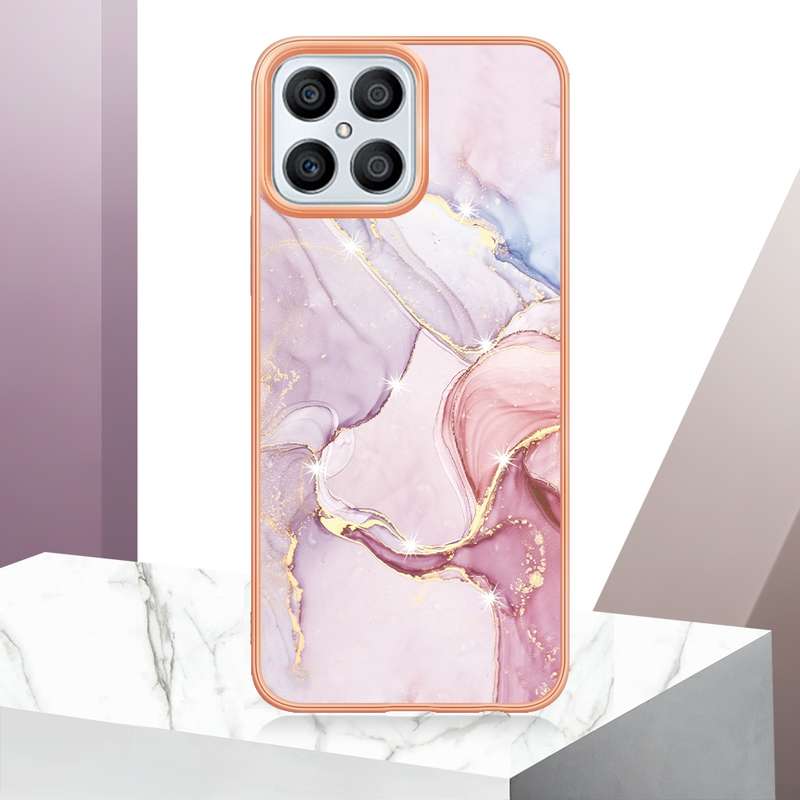 For Honor X8 4G Electroplating Marble Dual-side IMD Phone Case(Rose Gold 005)