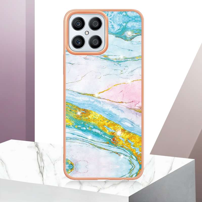 For Honor X8 4G Electroplating Marble Dual-side IMD Phone Case(Rose Gold 005)
