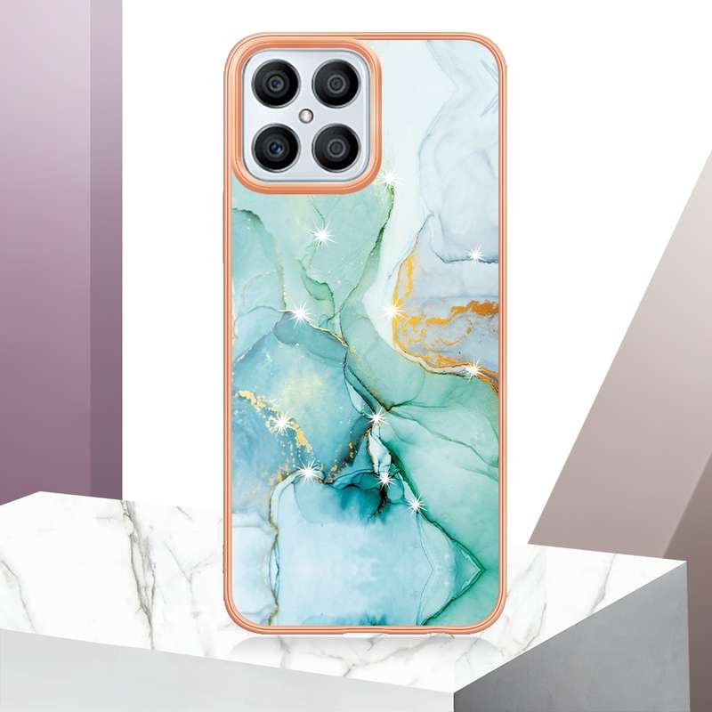 For Honor X8 4G Electroplating Marble Dual-side IMD Phone Case(Rose Gold 005)