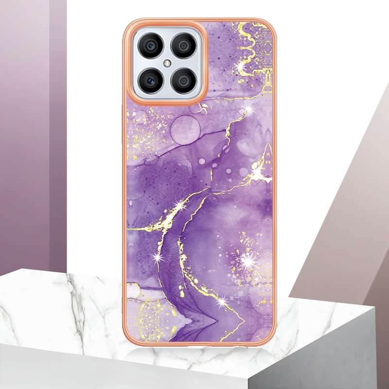 For Honor X8 4G Electroplating Marble Dual-side IMD Phone Case(Rose Gold 005)