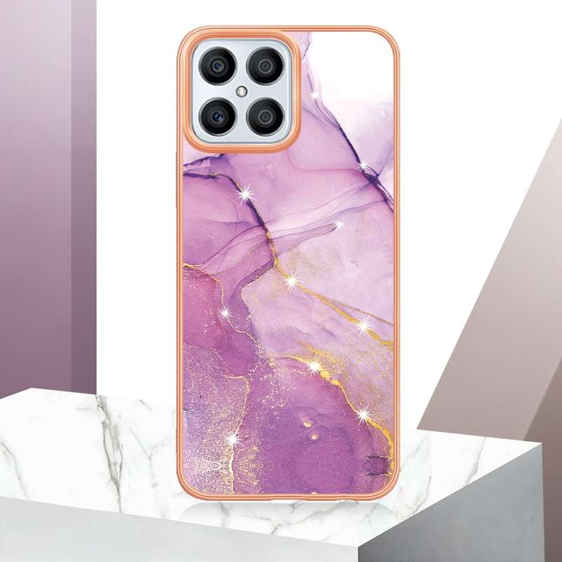 For Honor X8 4G Electroplating Marble Dual-side IMD Phone Case(Rose Gold 005)