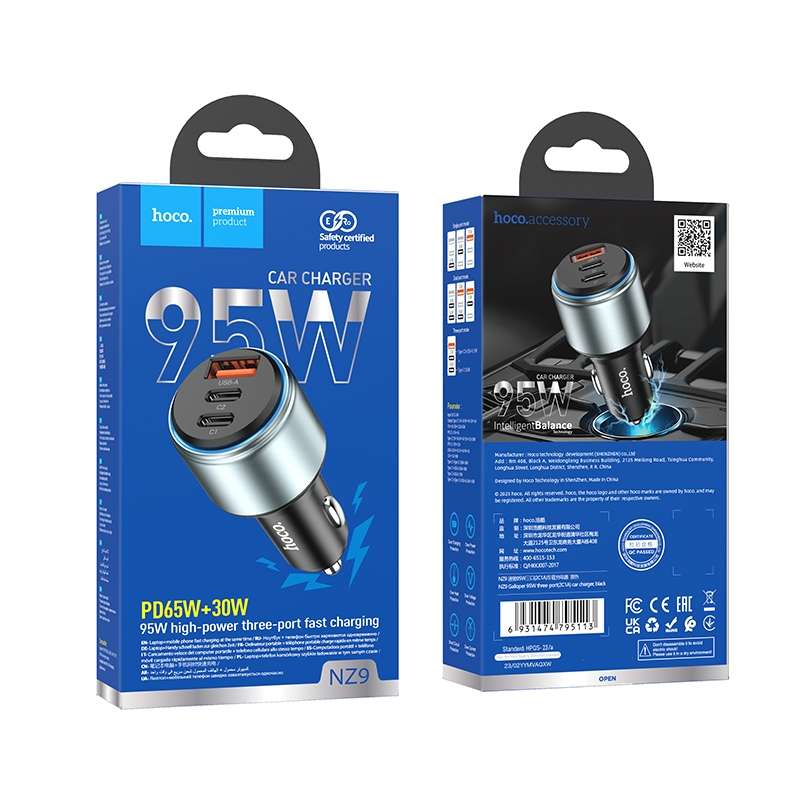 hoco NZ9 Galloper 95W Dual USB-C / Type-C + USB 3-port Car Charger(Black)