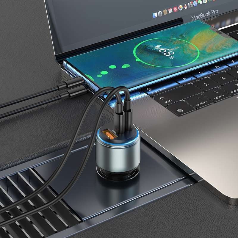 hoco NZ9 Galloper 95W Dual USB-C / Type-C + USB 3-port Car Charger(Black)