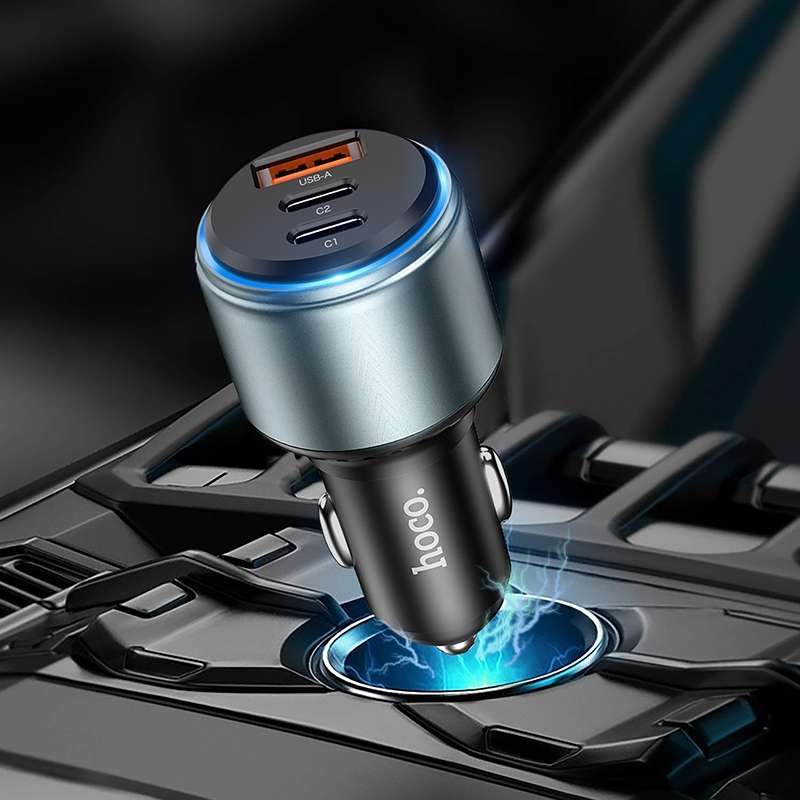 hoco NZ9 Galloper 95W Dual USB-C / Type-C + USB 3-port Car Charger(Black)