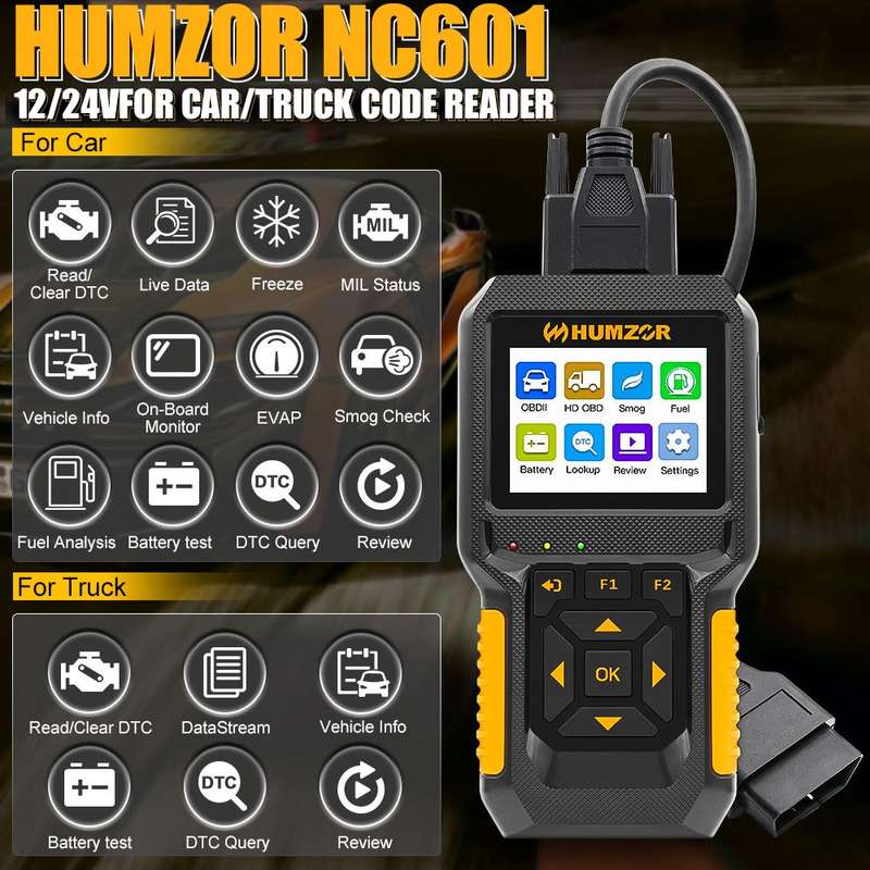 HUMZOR NC601 12-24V Car and Truck OBD2 Scan Tool Diagnostic Tool
