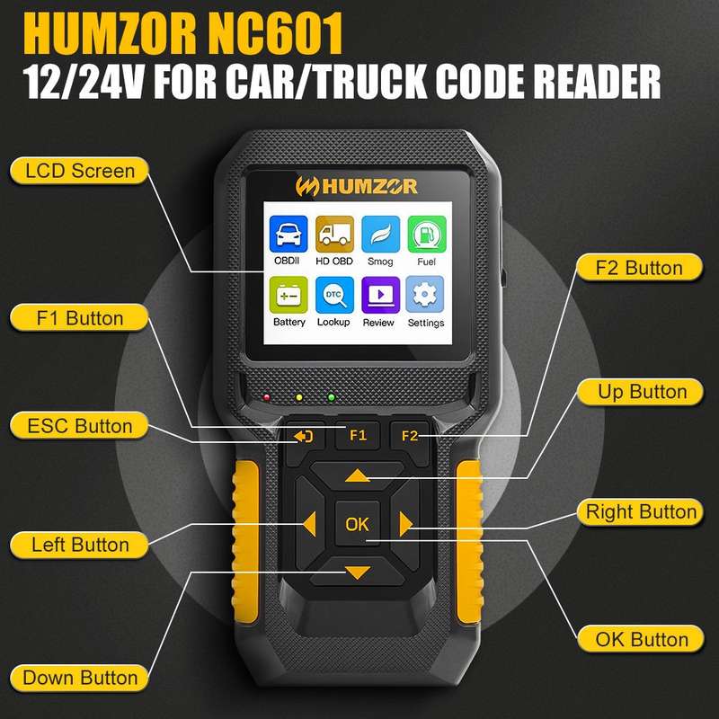 HUMZOR NC601 12-24V Car and Truck OBD2 Scan Tool Diagnostic Tool
