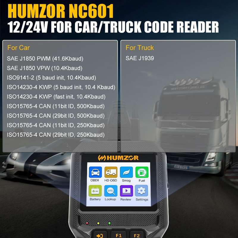 HUMZOR NC601 12-24V Car and Truck OBD2 Scan Tool Diagnostic Tool