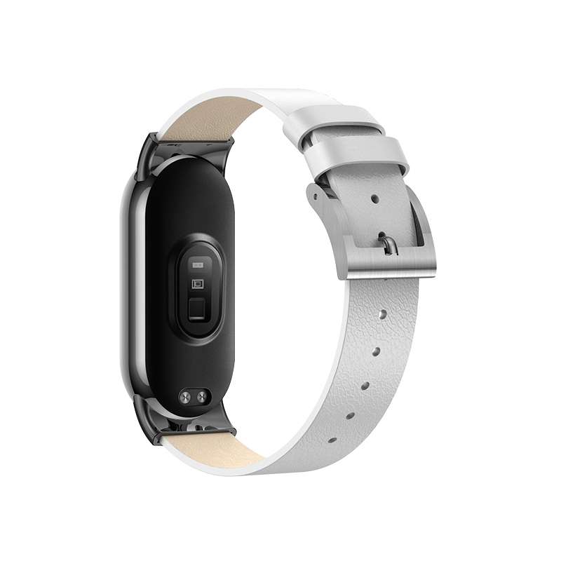 For Xiaomi Mi Band 8 12mm Leather Replacement Watch Band(White)