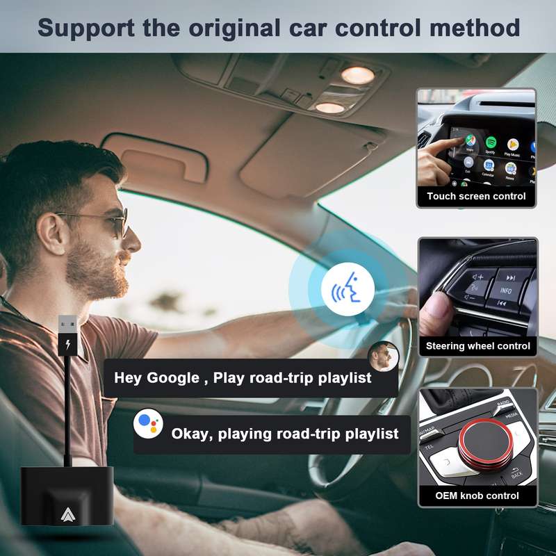 THT-020-3+ USB + USB-C / Type-C Wired to Wireless Carplay Adapter for Android Smartphone(Black)