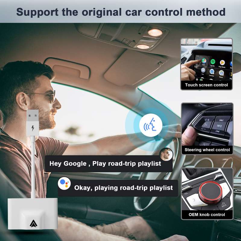 THT-020-3+ USB + USB-C / Type-C Wired to Wireless Carplay Adapter for Android Smartphone(Black)