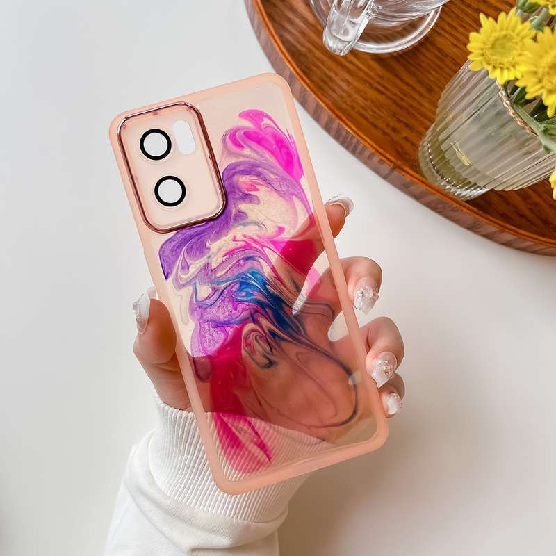 For OPPO Reno7 Oil Painting Electroplating TPU Phone Case(Grey)