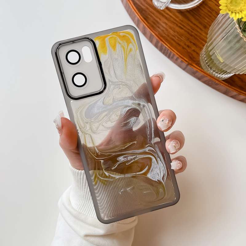 For OPPO Reno7 Oil Painting Electroplating TPU Phone Case(Grey)