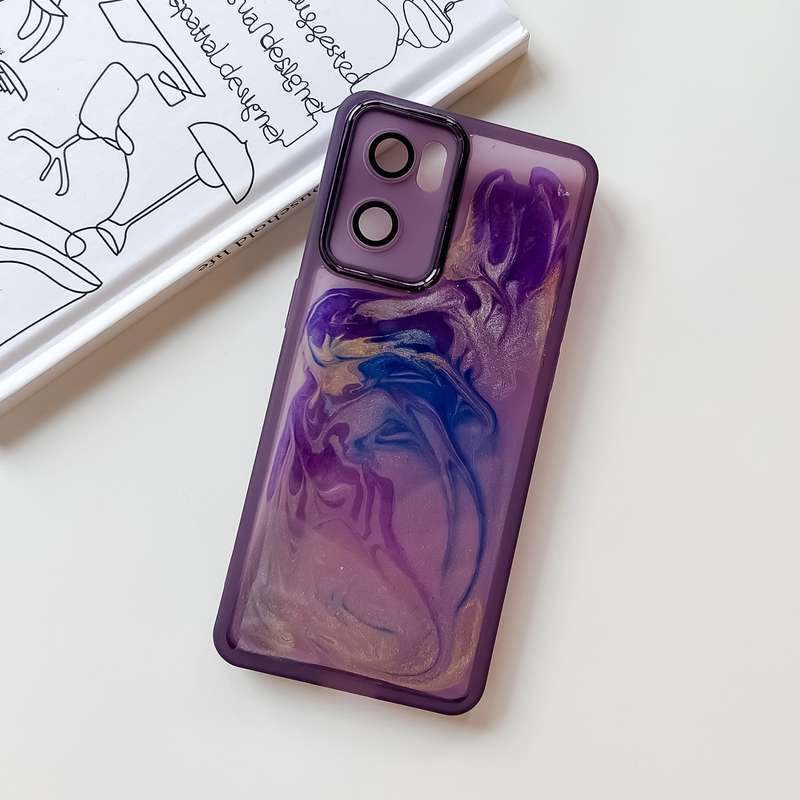 For OPPO Reno7 Oil Painting Electroplating TPU Phone Case(Grey)