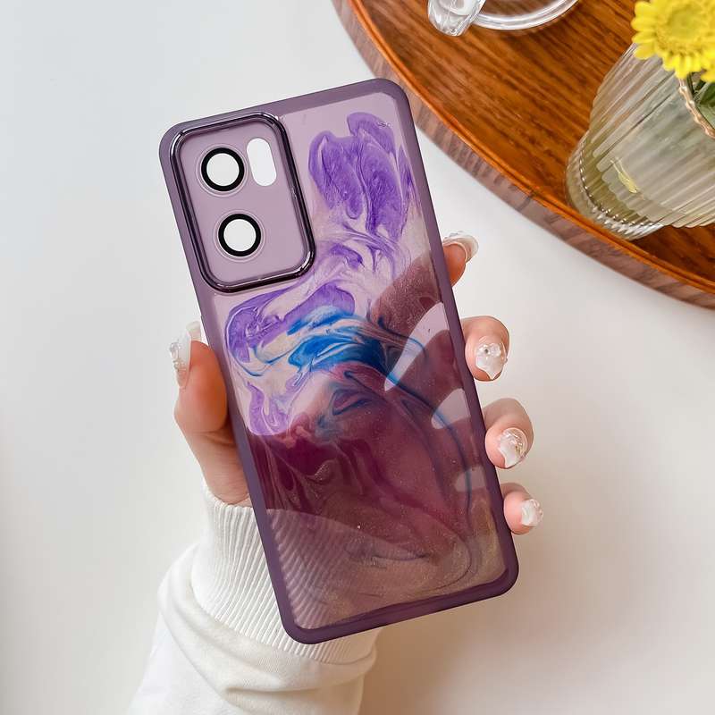 For OPPO Reno7 Oil Painting Electroplating TPU Phone Case(Grey)
