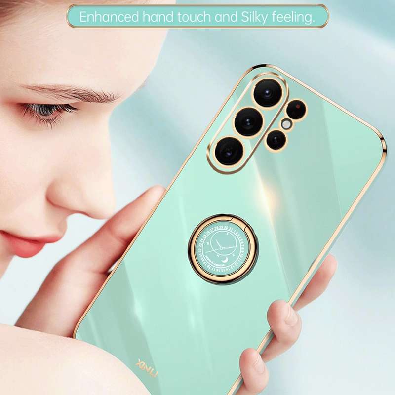 For Samsung Galaxy S24 Ultra 5G XINLI Straight Edge 6D Electroplate TPU Phone Case with Ring Holder(