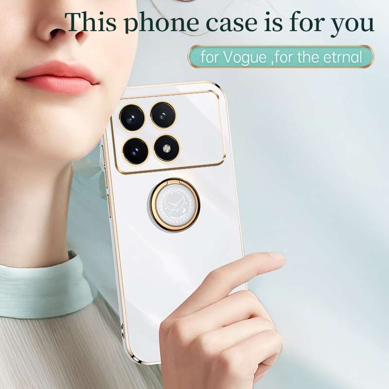 For Xiaomi Redmi K70E XINLI Straight Edge 6D Electroplate TPU Phone Case with Ring Holder(Hawth
