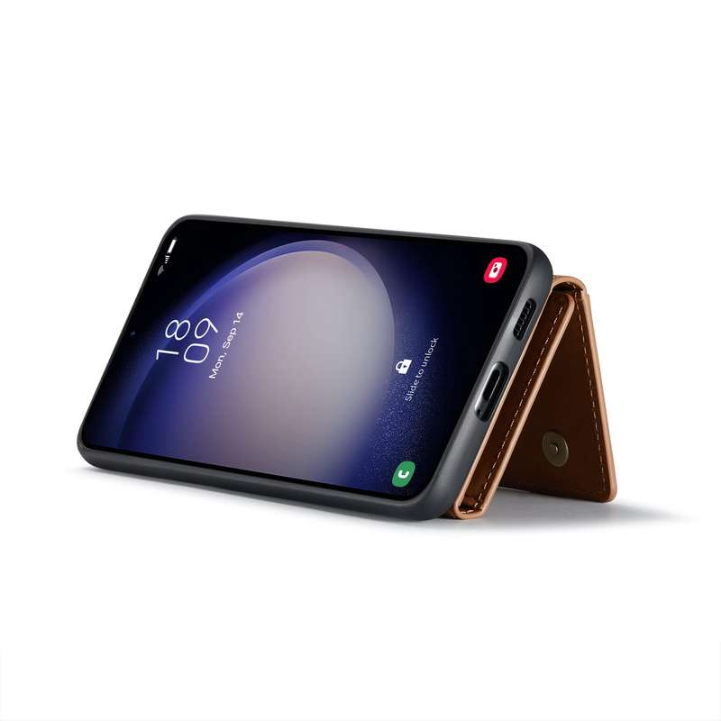 For Samsung Galaxy S23 FE 5G DG.MING M2 Series 3-Fold Multi Card Bag + Magnetic Phone Case(Coffee)