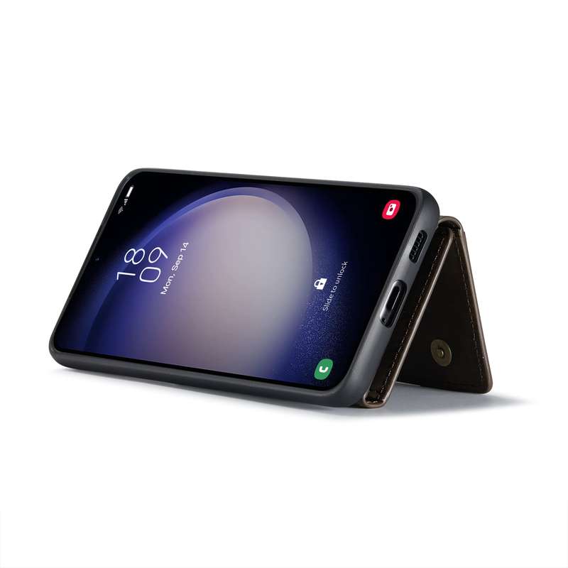 For Samsung Galaxy S23 FE 5G DG.MING M2 Series 3-Fold Multi Card Bag + Magnetic Phone Case(Coffee)