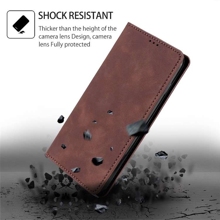 For Samsung Galaxy M15 5G Skin Feel Magnetic Leather Phone Case(Dark Brown)