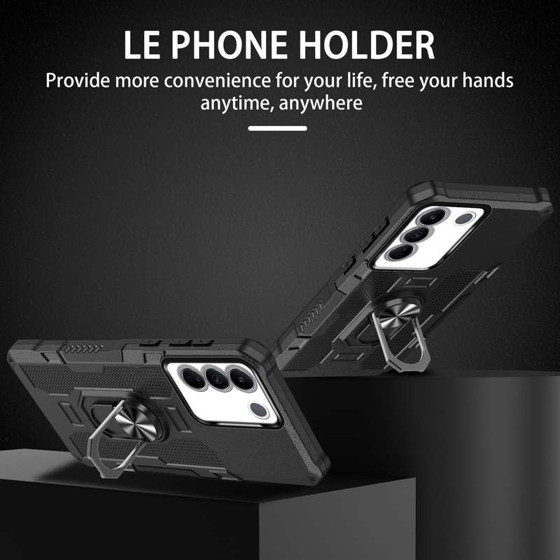 For vivo V27e Ring Holder Armor Hybrid Phone Case(Black)