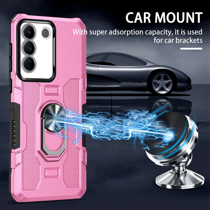 For vivo V27e Ring Holder Armor Hybrid Phone Case(Black)