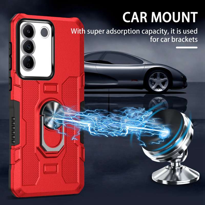 For vivo V27e Ring Holder Armor Hybrid Phone Case(Black)