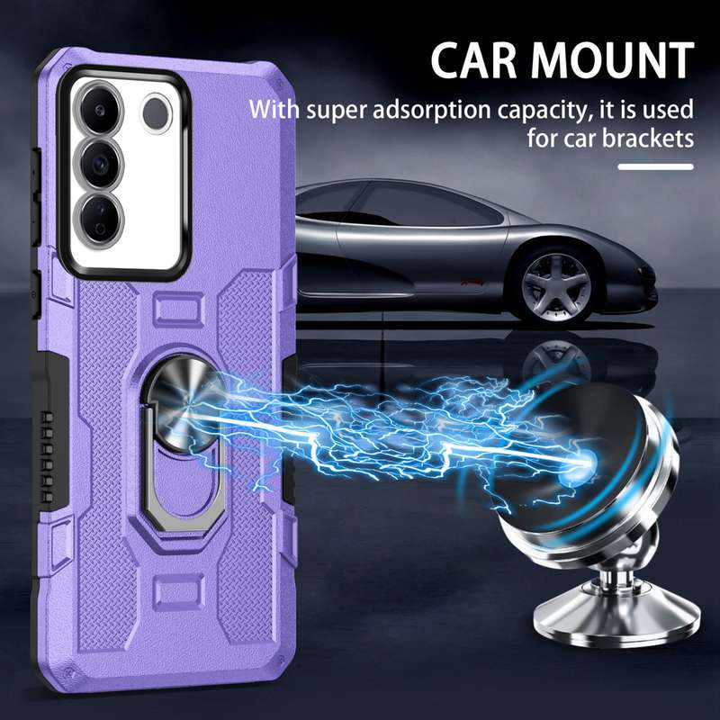 For vivo V27e Ring Holder Armor Hybrid Phone Case(Black)