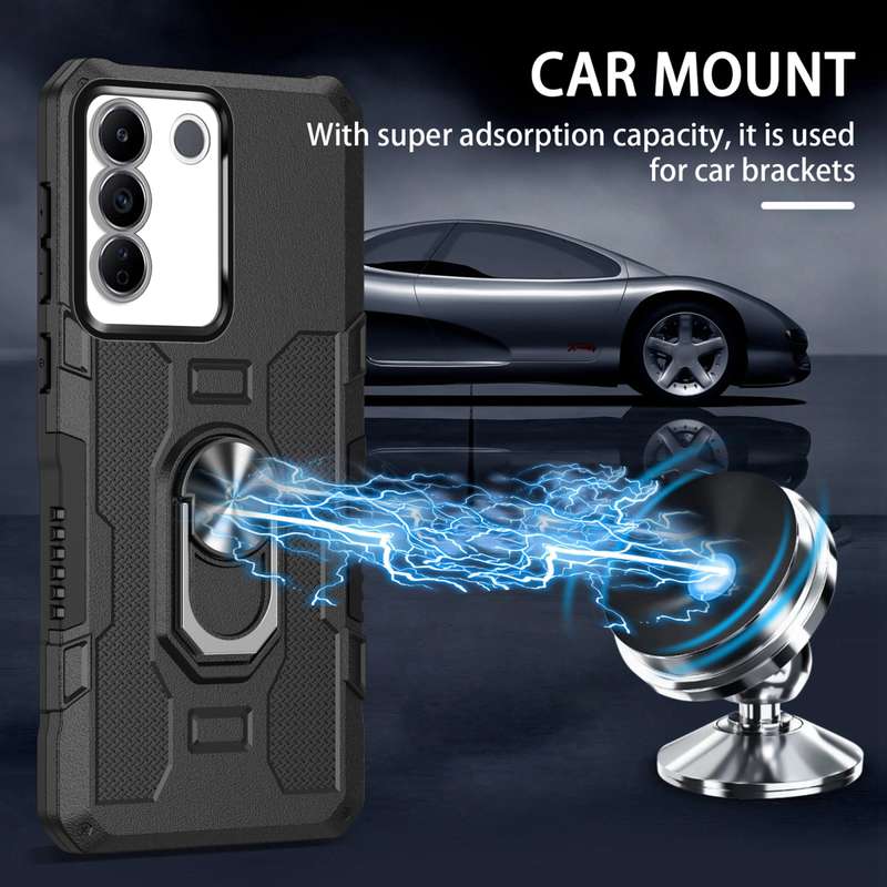 For vivo V27 Ring Holder Armor Hybrid Phone Case(Black)