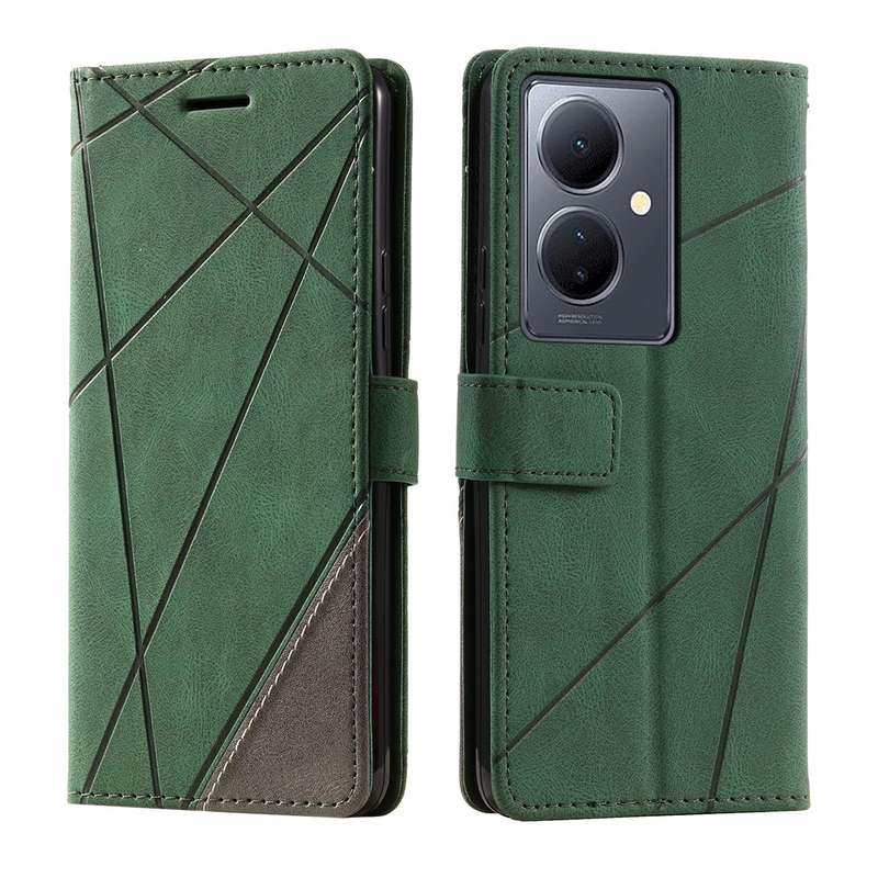 For vivo Y78+ 5G Skin Feel Splicing Leather Phone Case(Green)