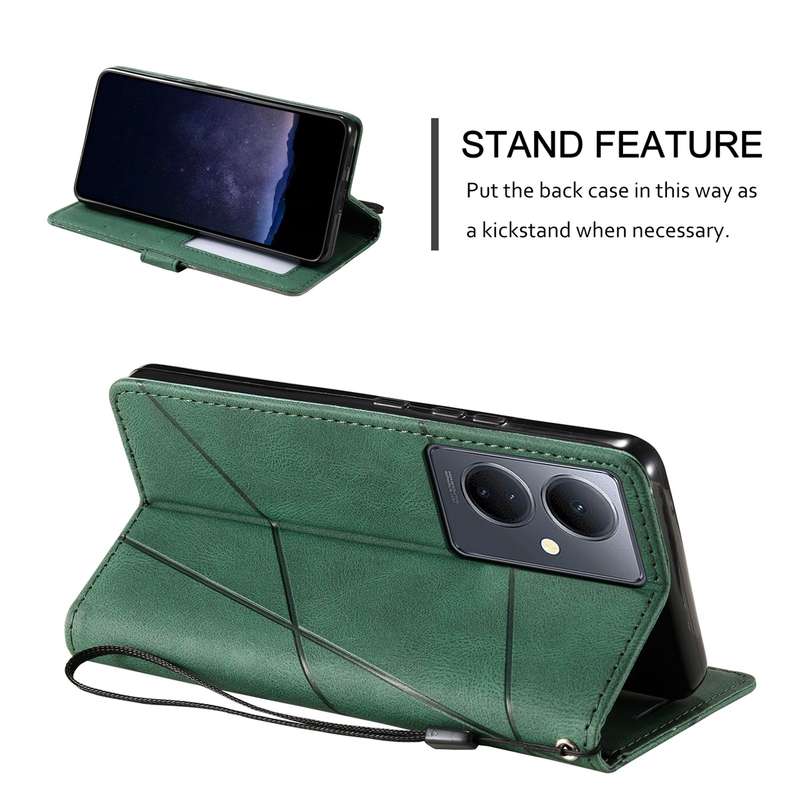For vivo Y78+ 5G Skin Feel Splicing Leather Phone Case(Green)