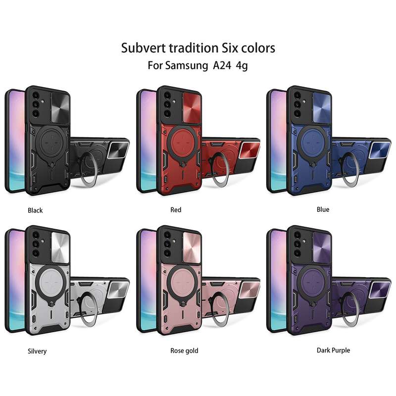 For Samsung Galaxy A24 4G CD Texture Sliding Camshield Magnetic Holder Phone Case(Pink)