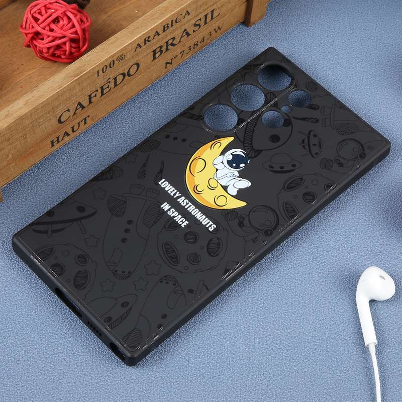 For Samsung Galaxy S22 Ultra 5G Astronaut Pattern Silicone Straight Edge Phone Case(Mars Astronaut-B