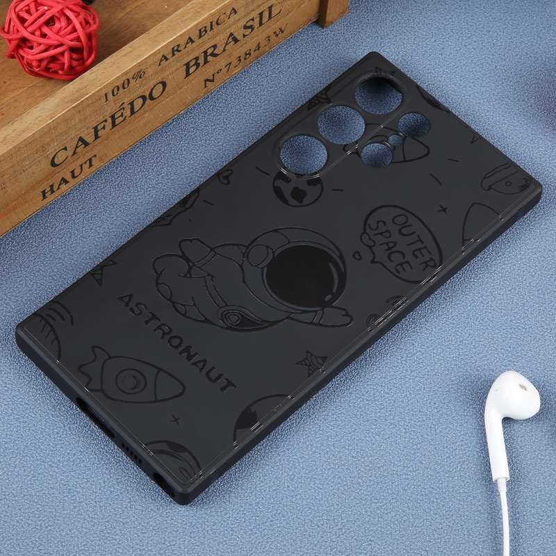 For Samsung Galaxy S22 Ultra 5G Astronaut Pattern Silicone Straight Edge Phone Case(Mars Astronaut-B