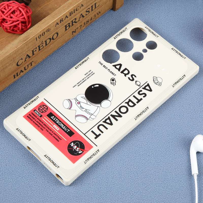 For Samsung Galaxy S22 Ultra 5G Astronaut Pattern Silicone Straight Edge Phone Case(Mars Astronaut-B