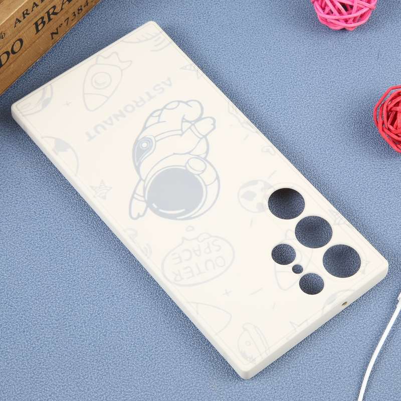 For Samsung Galaxy S22 Ultra 5G Astronaut Pattern Silicone Straight Edge Phone Case(Mars Astronaut-B