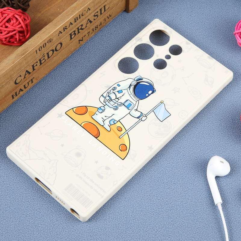 For Samsung Galaxy S22 Ultra 5G Astronaut Pattern Silicone Straight Edge Phone Case(Mars Astronaut-B