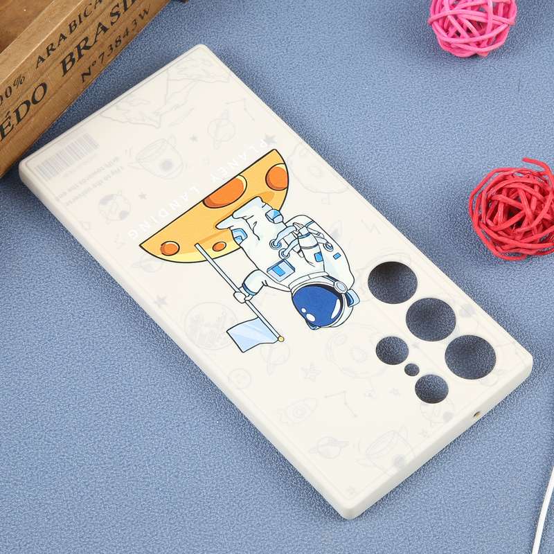 For Samsung Galaxy S22 Ultra 5G Astronaut Pattern Silicone Straight Edge Phone Case(Mars Astronaut-B