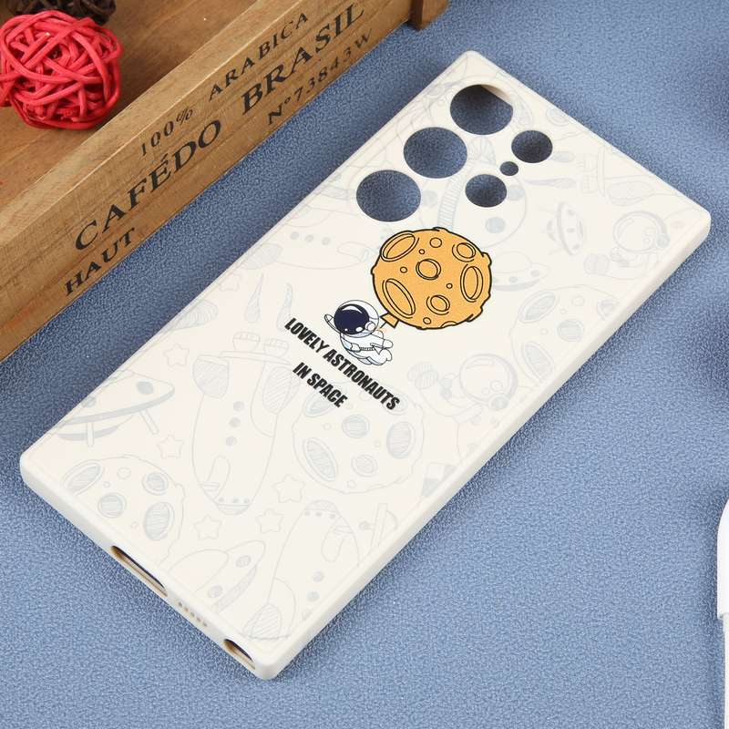 For Samsung Galaxy S22 Ultra 5G Astronaut Pattern Silicone Straight Edge Phone Case(Mars Astronaut-B